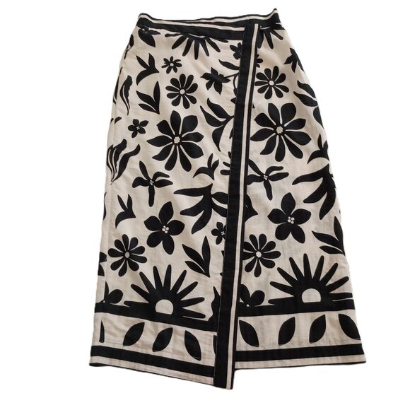Mango Women’s Off-white black Floral Asymmetrical Maxi Skirt NWOT Size Small S - Picture 1 of 14